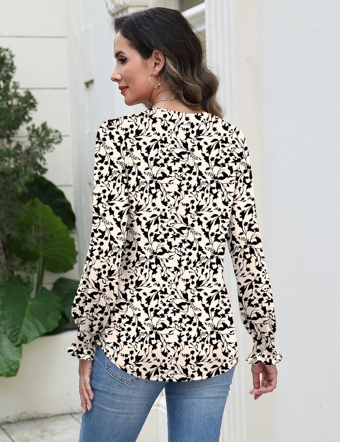Thumbnail 3 de Rapbin Damen Bluse mit V-Ausschnitt und Knopfleiste – Kurzarm-Tunika Shirt für Sommer (Elegant Casual)