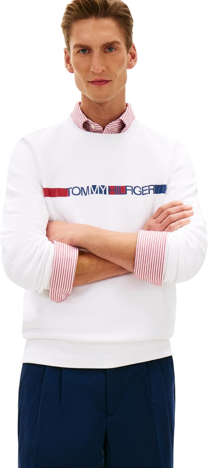 Detalle de Tommy Hilfiger Brand Love TR Stripe Sweatshirt Mw0mw42465 – Felpa pullover unisex uomo