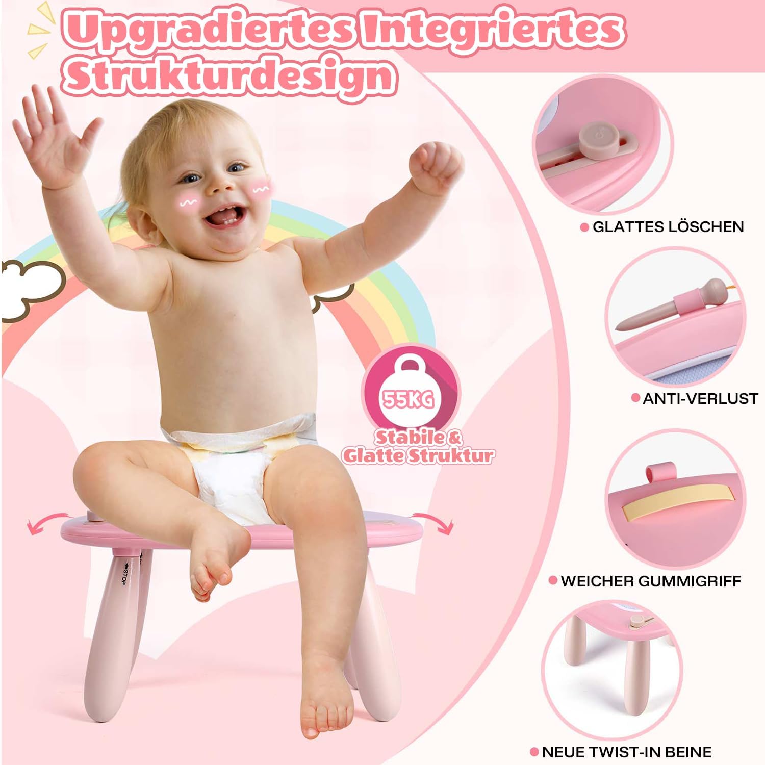 Thumbnail 5 de Smasiagon magnetische Maltafel / Zaubertafel für Kinder (ab 1–3 Jahre) – löschbar, bunt, hellrosa