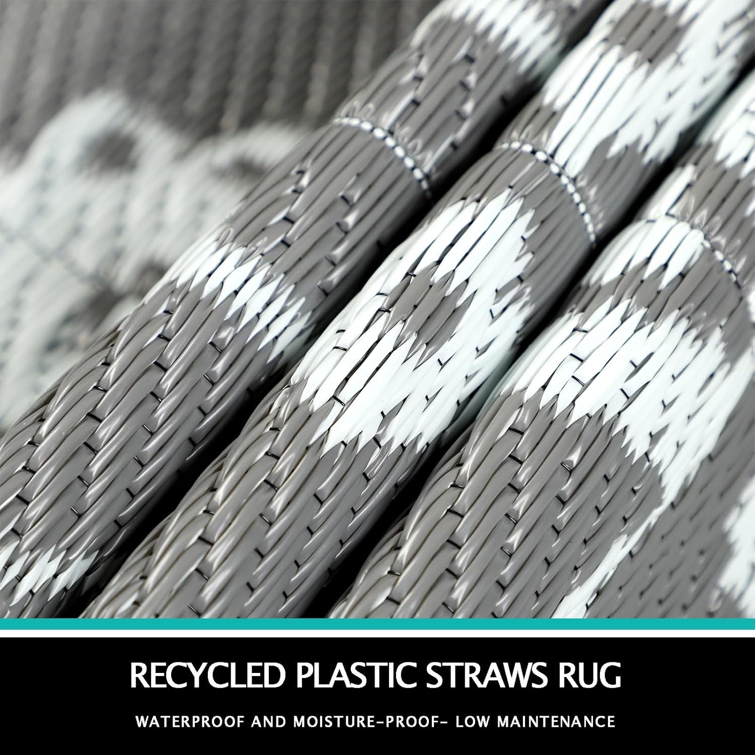 Thumbnail 4 de Capslpad 180cm Round Outdoor Patio Rug – Waterproof Reversible Plastic Straw Boho Mat