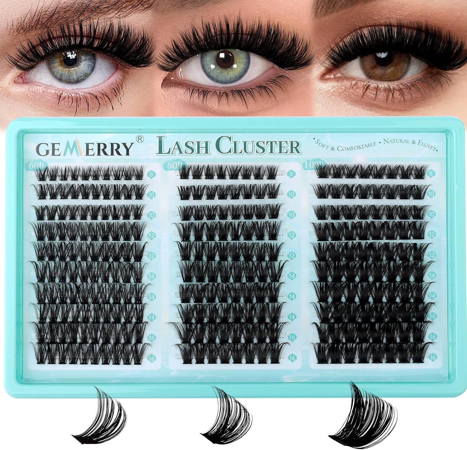 Detalle de GEMERRY Lash Clusters, 60D–100D, 8–16 mm, Black D Curl