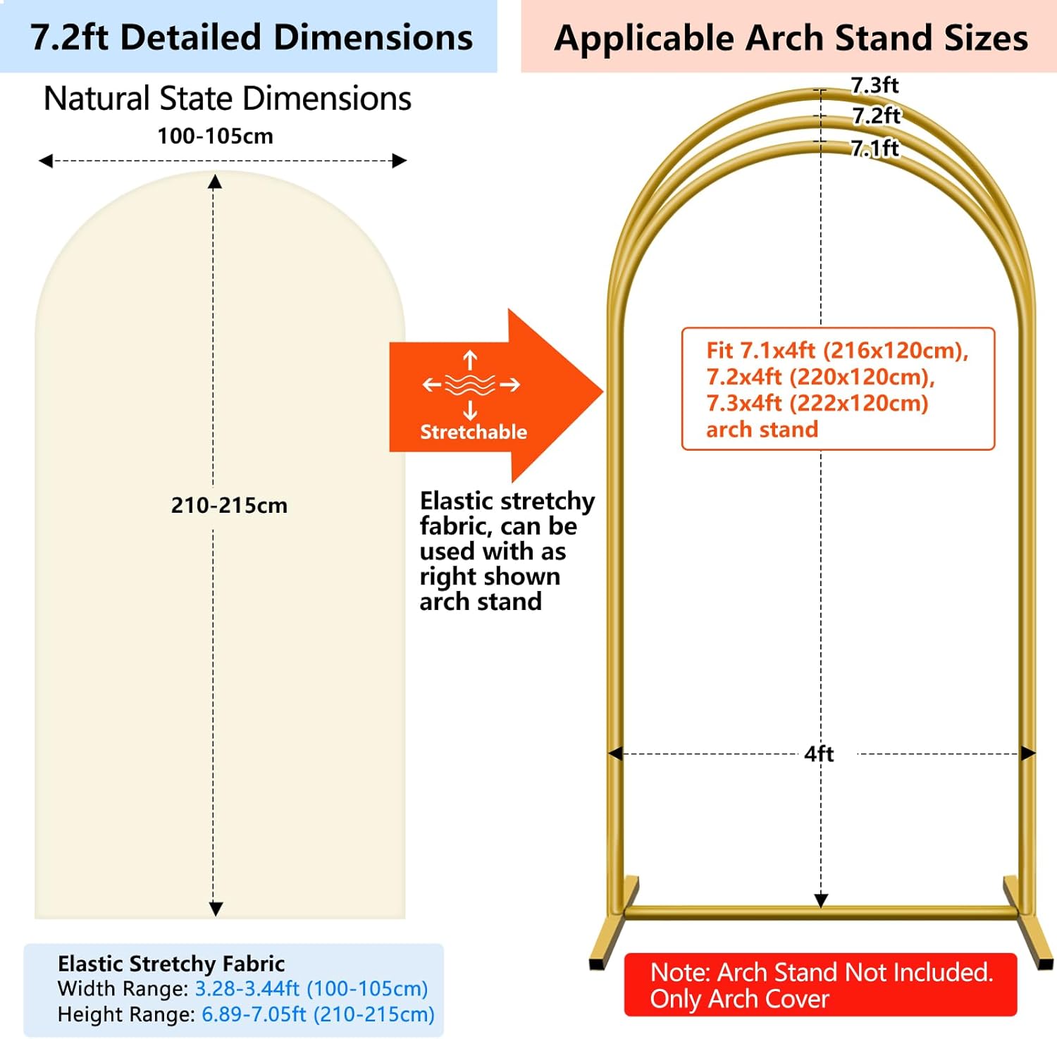 Thumbnail 1 de HEMMOTOP 7.2 ft Beige Arch Backdrop Cover (No Arch Stand) — Ivory Stretch Spandex Cover for Balloon & Event Arches