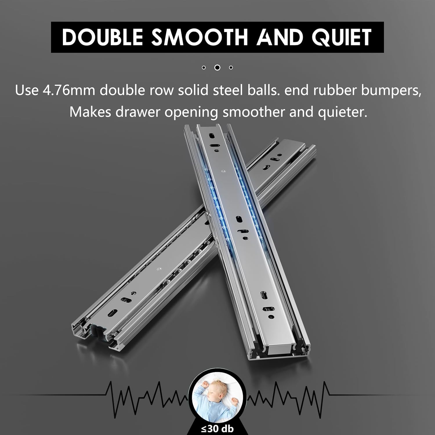 Thumbnail 6 de AOLISHENG 5 Pairs Drawer Runners (Drawer Slides) 400mm, 45kg load capacity, full extension, ball bearing side-mount