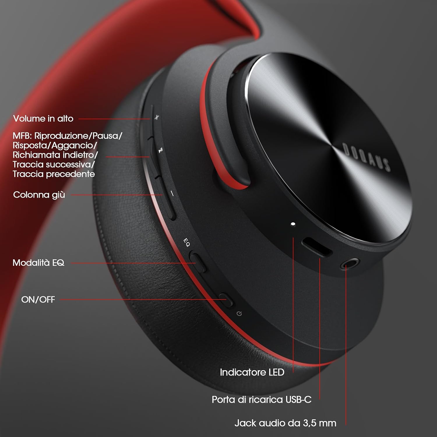 Detalle 2 de DOQAUS Cuffie Bluetooth Over Ear 90 ore