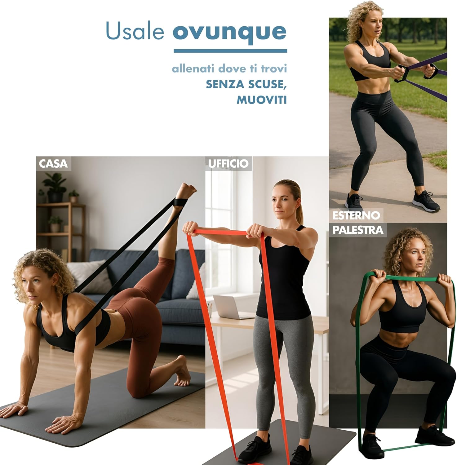 Thumbnail 4 de PORTENTUM Elastici fitness – Set bande elastiche 4 livelli con accessori: trainer a casa per forza e mobilità