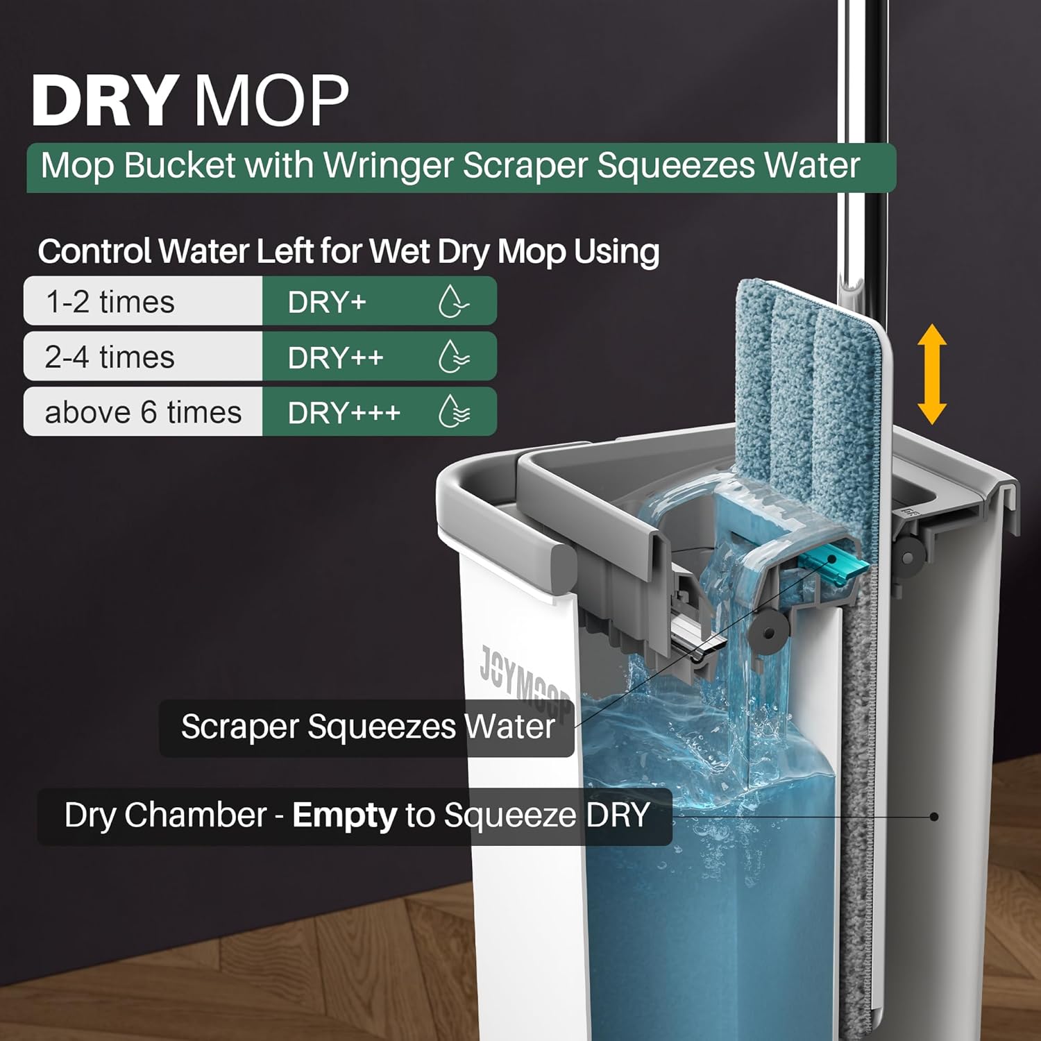 Thumbnail 2 de JOYMOOP flat mop and bucket set with wringer—wet/dry bucket system and washable microfiber pads