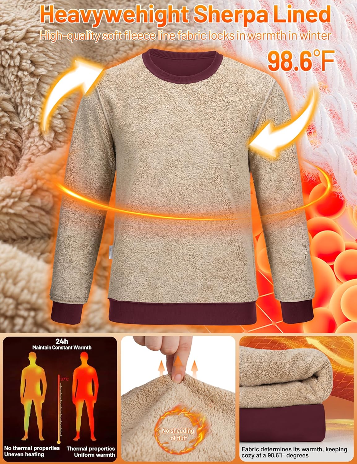 Thumbnail 2 de TACVASEN Men's Sherpa Fleece-Lined Crewneck Sweatshirt, Heavyweight Pullover