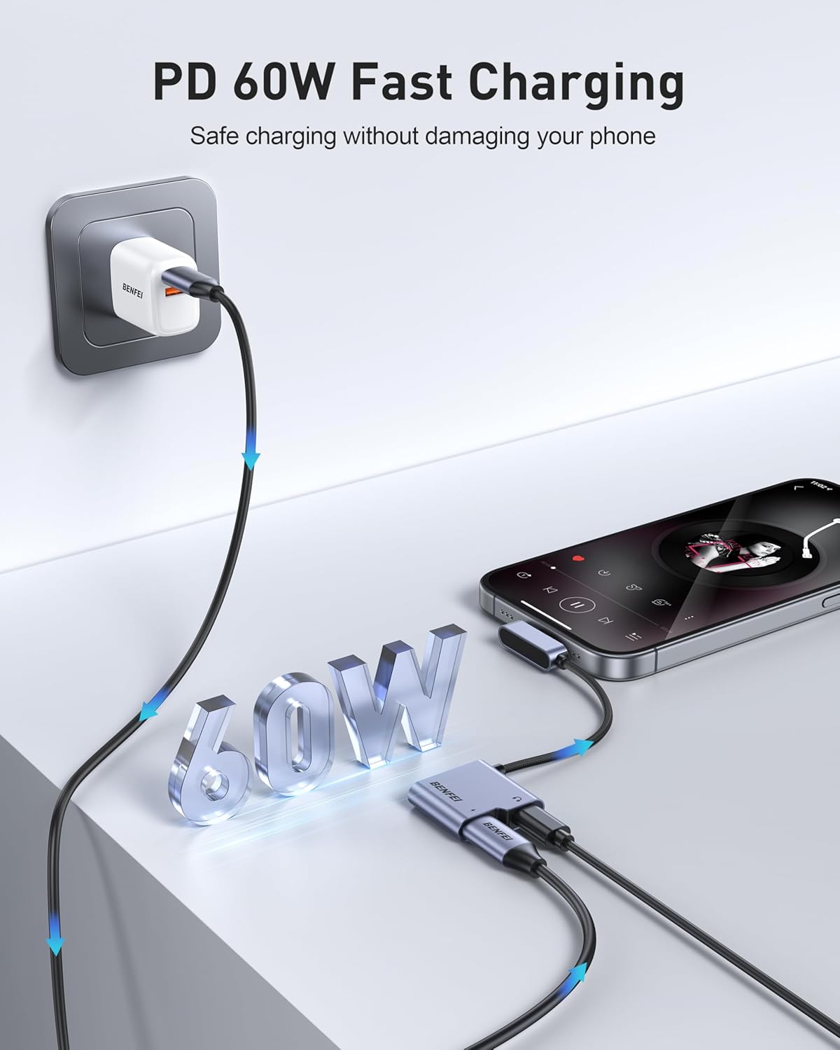 Thumbnail 3 de BENFEI USB-C splitter 1 in 2 out 60 W
