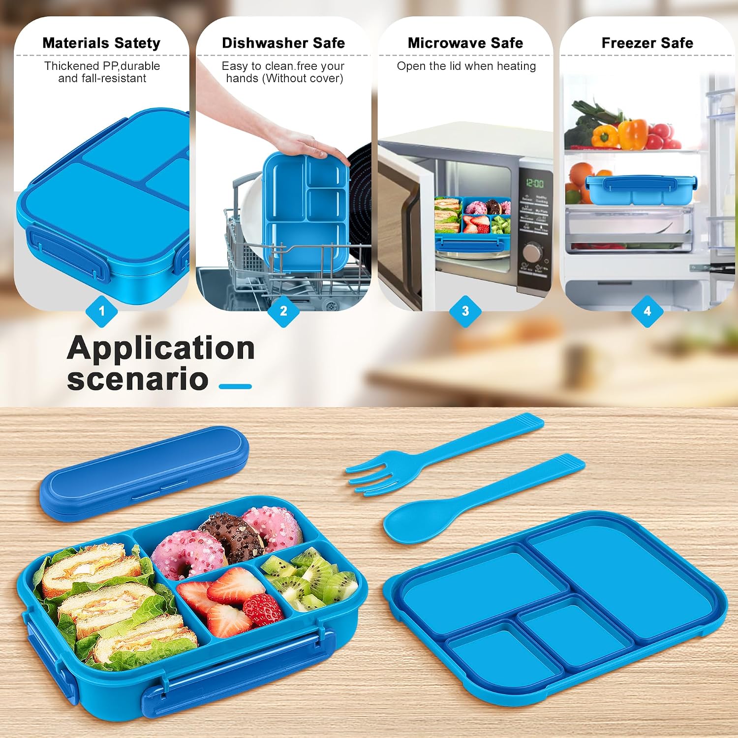 Detalle de Amathley Lunch Box: 1200ml 4-Compartment Bento for Kids and Adults