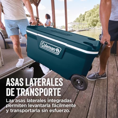 Thumbnail 2 de Coleman 100QT Xtreme Wheeled Cooler Box: nevera rígida de 94 L con ruedas y asiento, azul/blanco