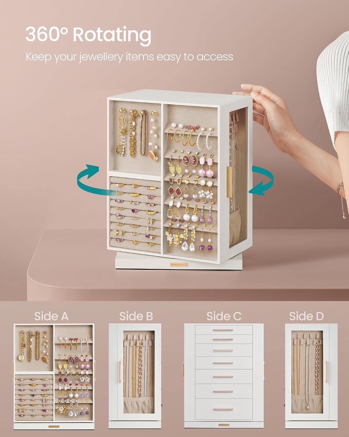 Detalle de SONGMICS Jewellery Box 360° Rotating 17x27x33cm