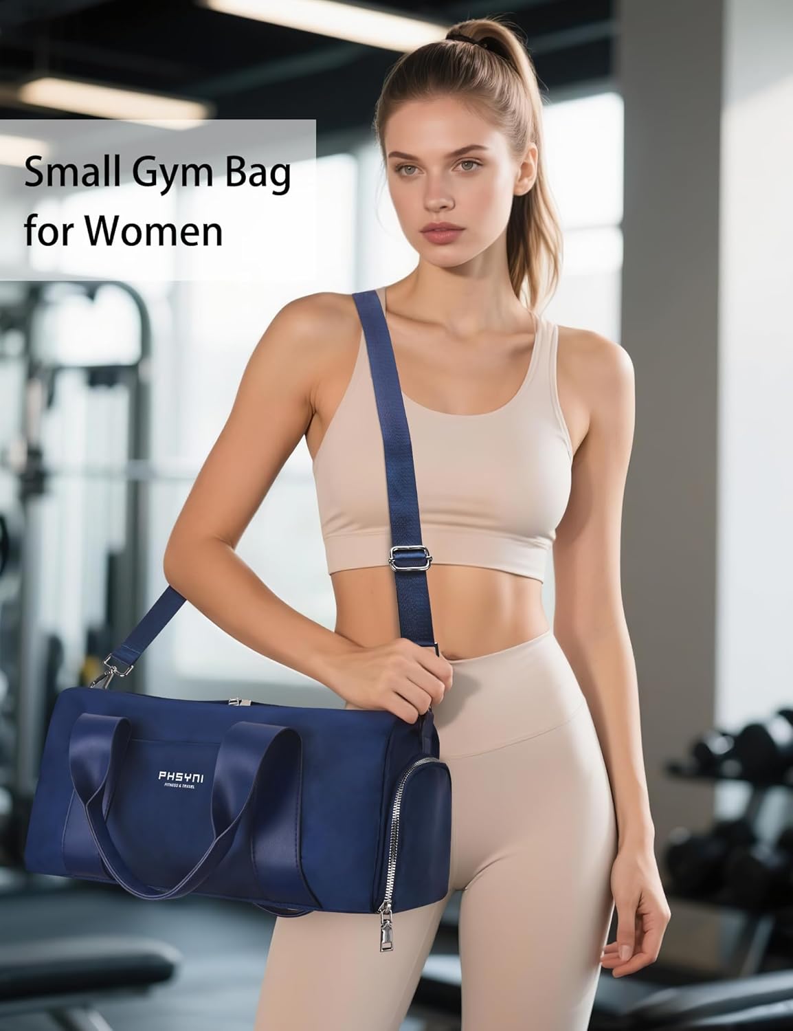 Detalle de PHSYNI Small Gym Bag for Girls & Women – 16-Inch Duffle with Shoe Compartment
