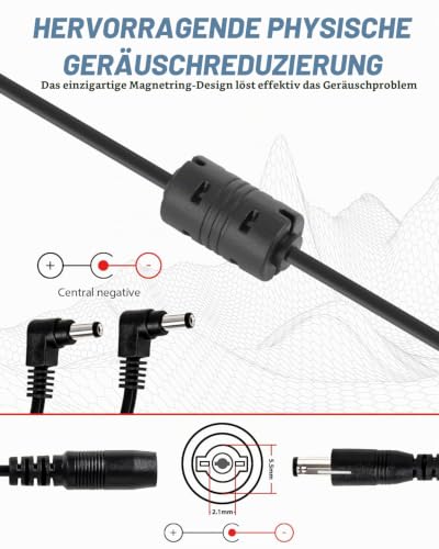 Detalle de STRICH SPA-10 Gitarrenpedal Netzteil – 9V DC, 1000mA, 4-Wege Daisy-Chain, 4‑fach Netzteil für Pedalboards, Spitze negativ
