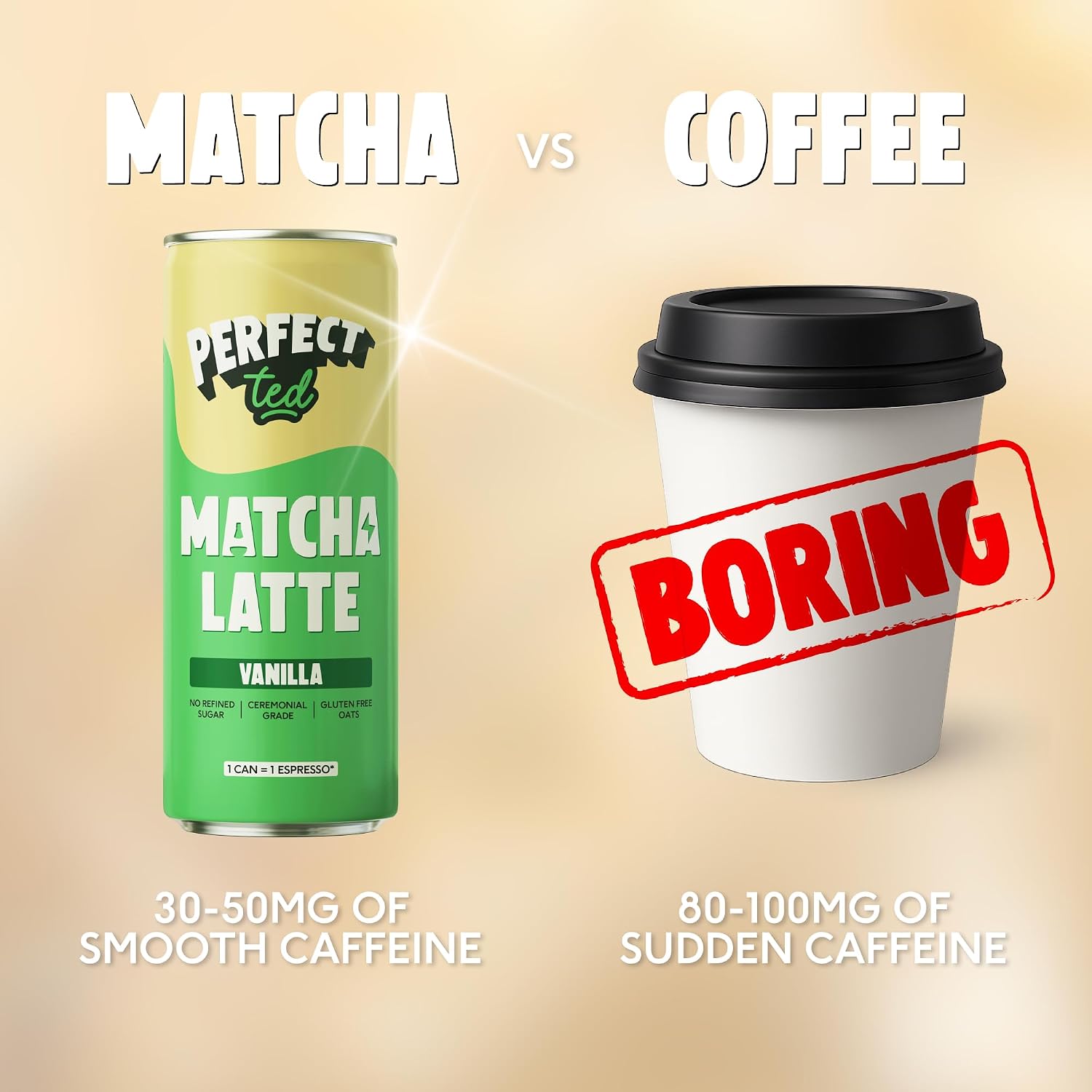 Detalle de PerfectTed Vanilla Matcha Latte RTD – Ceremonial Grade Matcha, 24 x 250ml, Dairy-Free & Gluten-Free