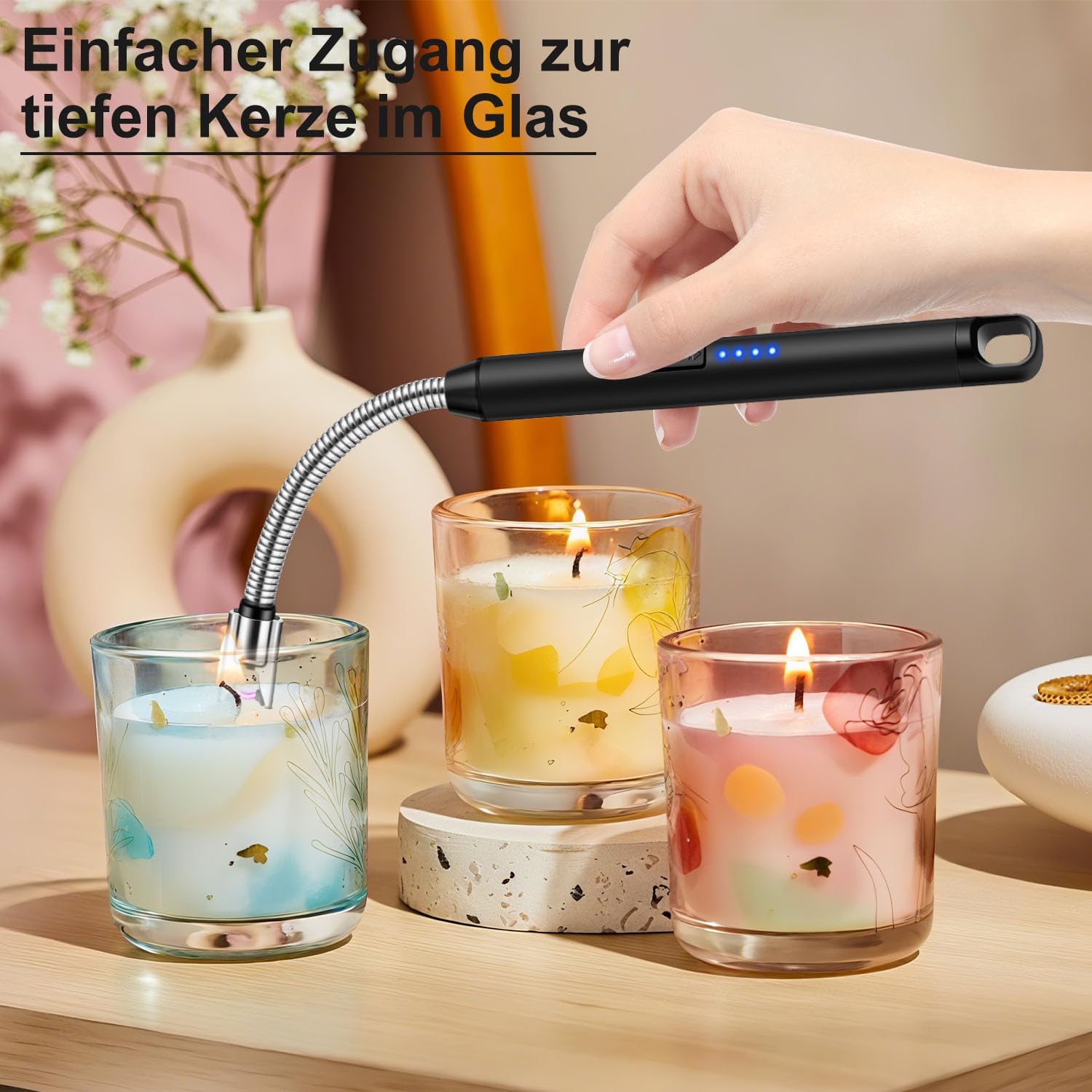 Detalle de LcFun staafaansteker met flexibele hals, winddichte elektrische boog en USB-opladen