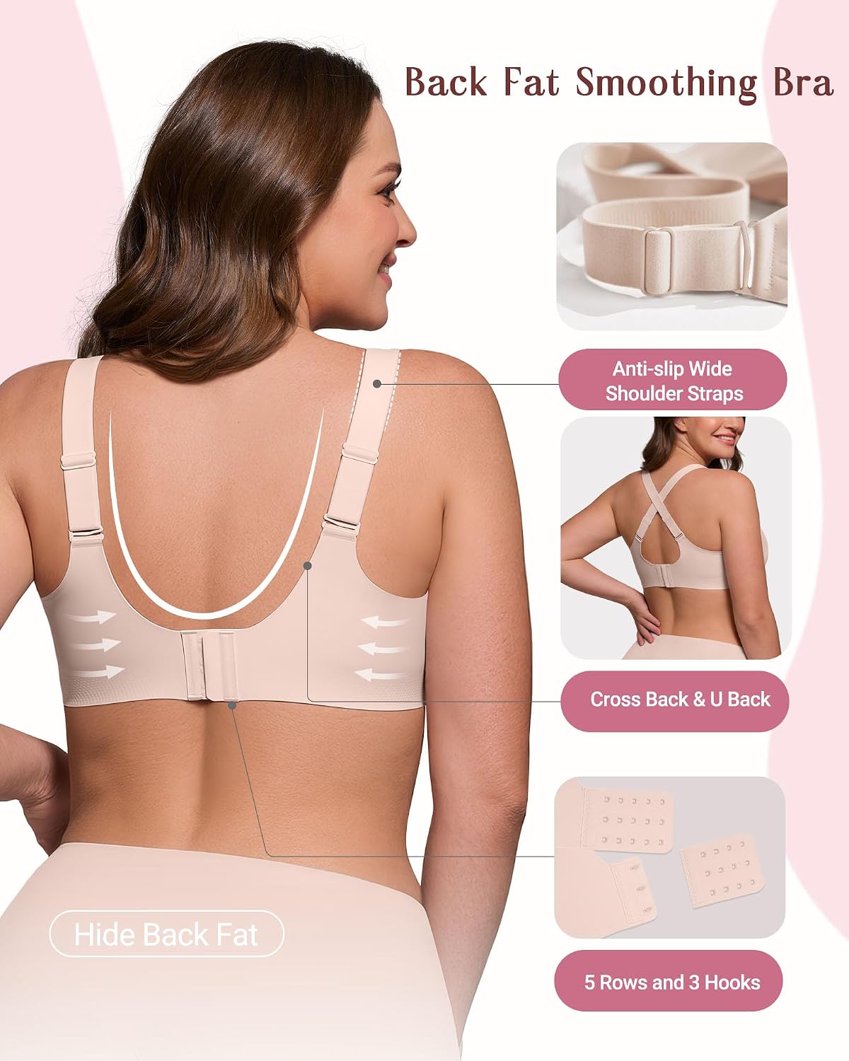Detalle de As Fairy Full Coverage Wireless Bra for Women (No Underwire) Plus Size Seamless Bralette