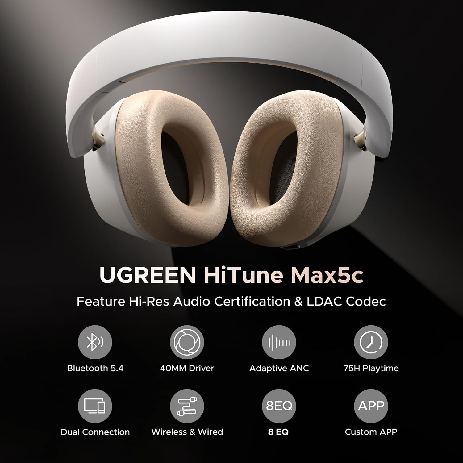 Detalle 2 de UGREEN Wireless Headphones Hybrid ANC 75H Playtime 📧