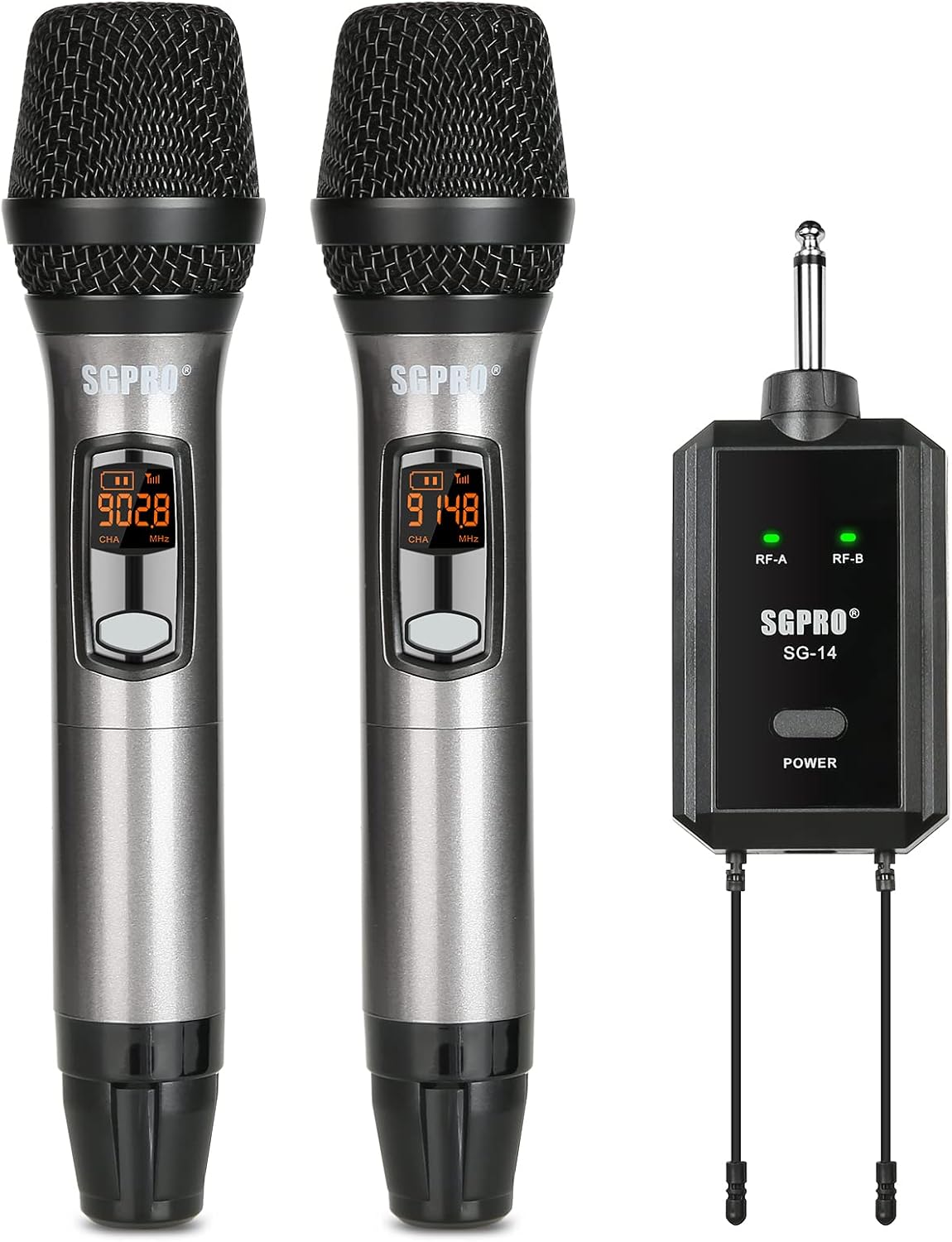 Detalle de SGPRO SG-14 Dual Wireless Handheld Microphone Set with Compact Receiver