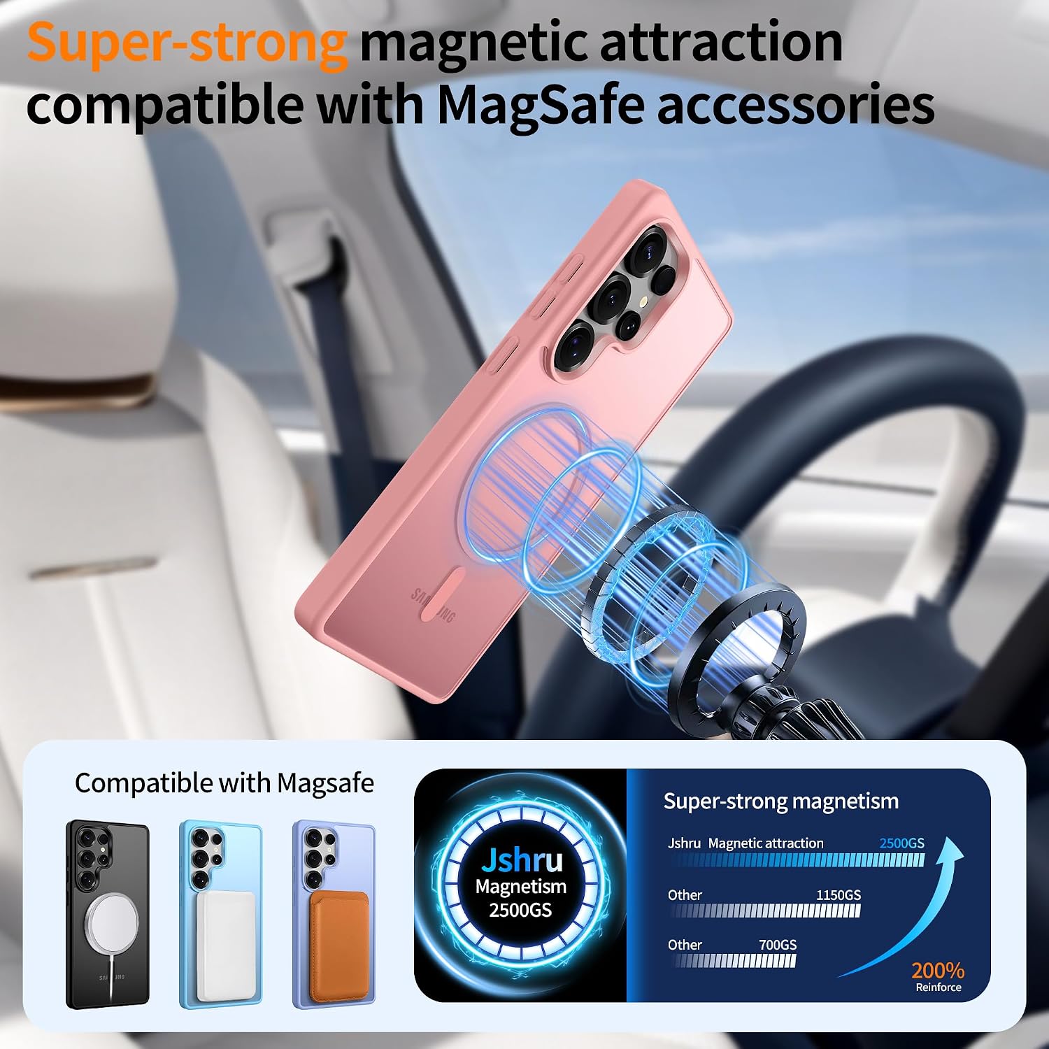Thumbnail 4 de Jshru Magnetic Case for Samsung S25 Ultra – Slim Translucent with MagSafe, 2mm Camera Guard