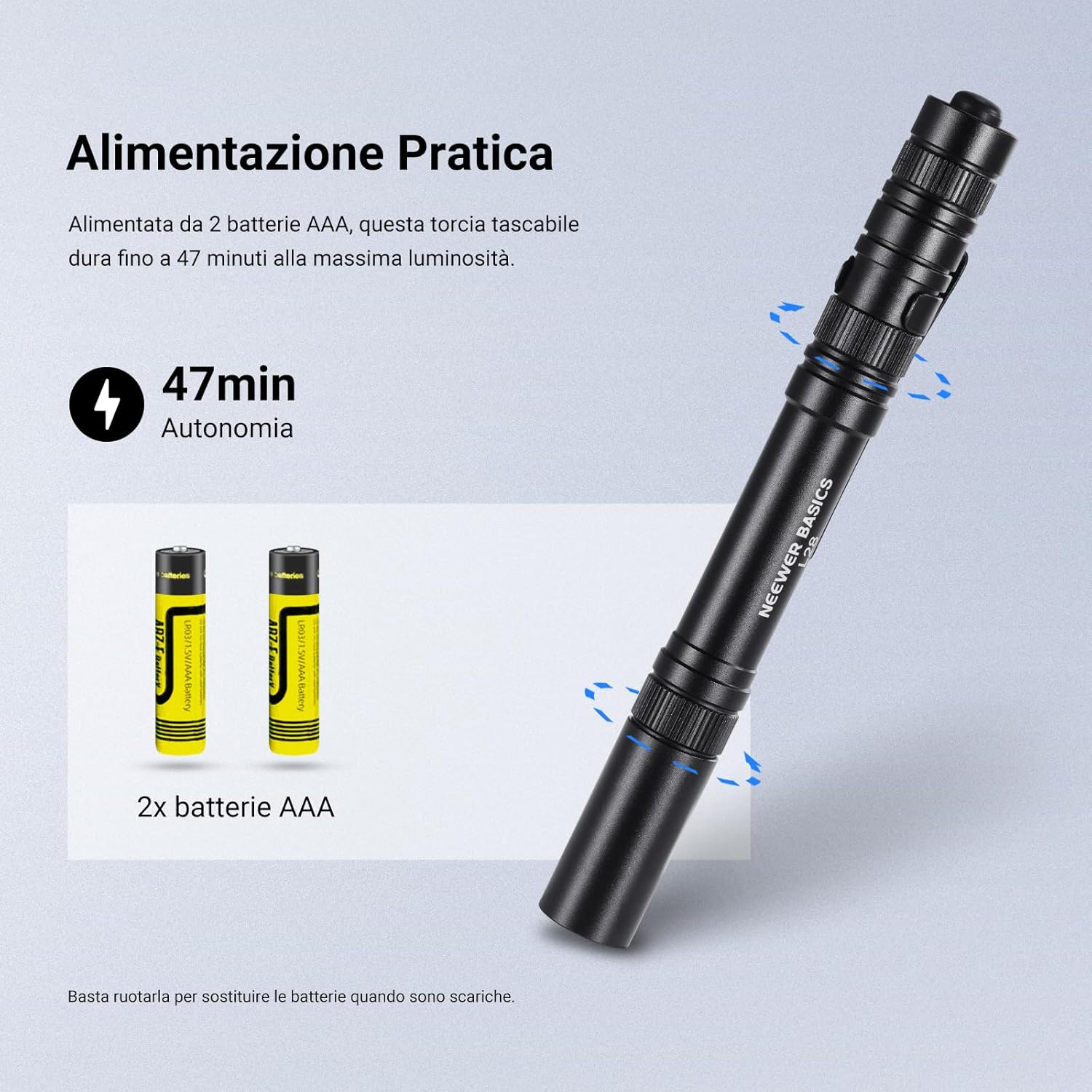 Thumbnail 5 de NEEWER BASICS Torcia EDC 5W 121 lm con clip, 5 modalità e batteria AAA (IP44)