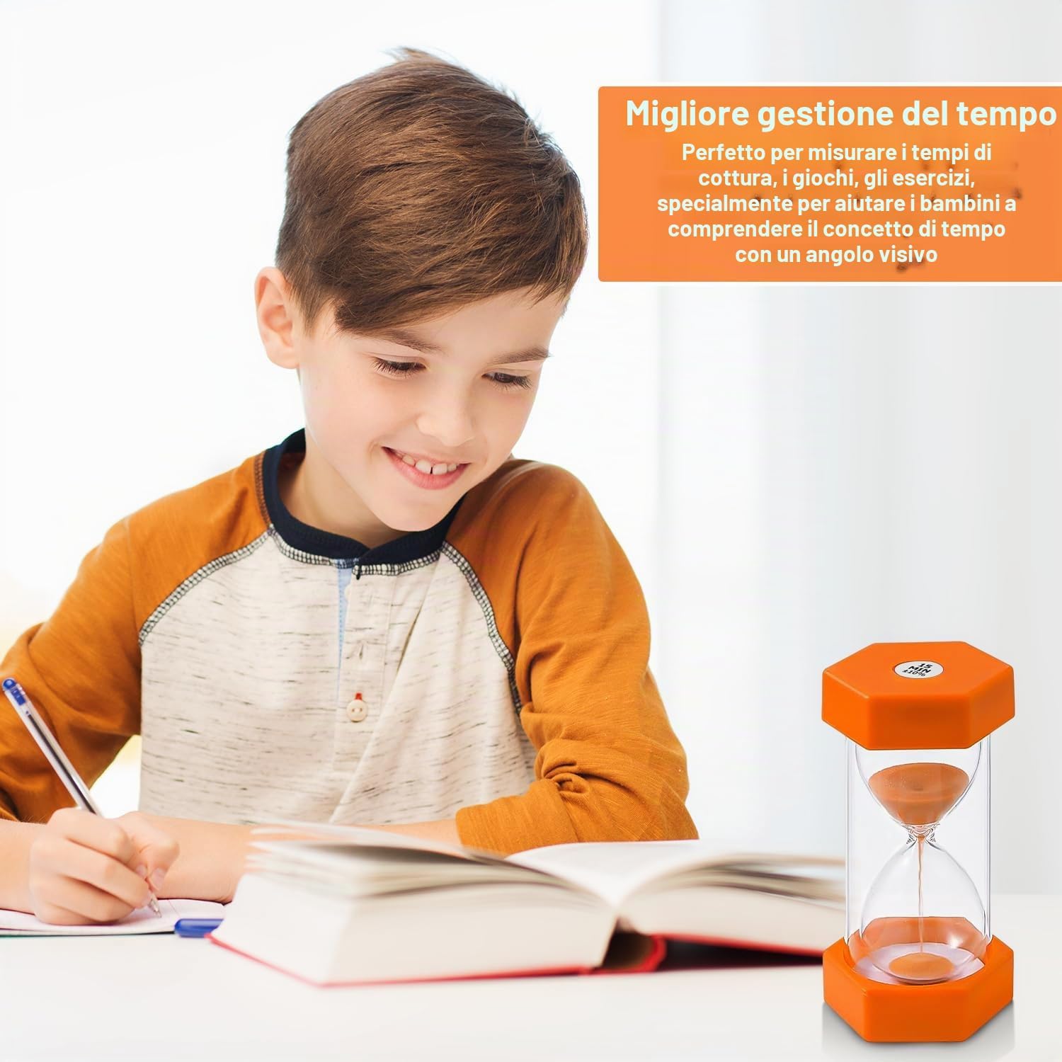Detalle de 6 Clessidre Colorate per Bambini – Set Timers da 1 a 30 minuti (Italiano), Clessidre Didascaliche per Cucina, Studio e Giochi