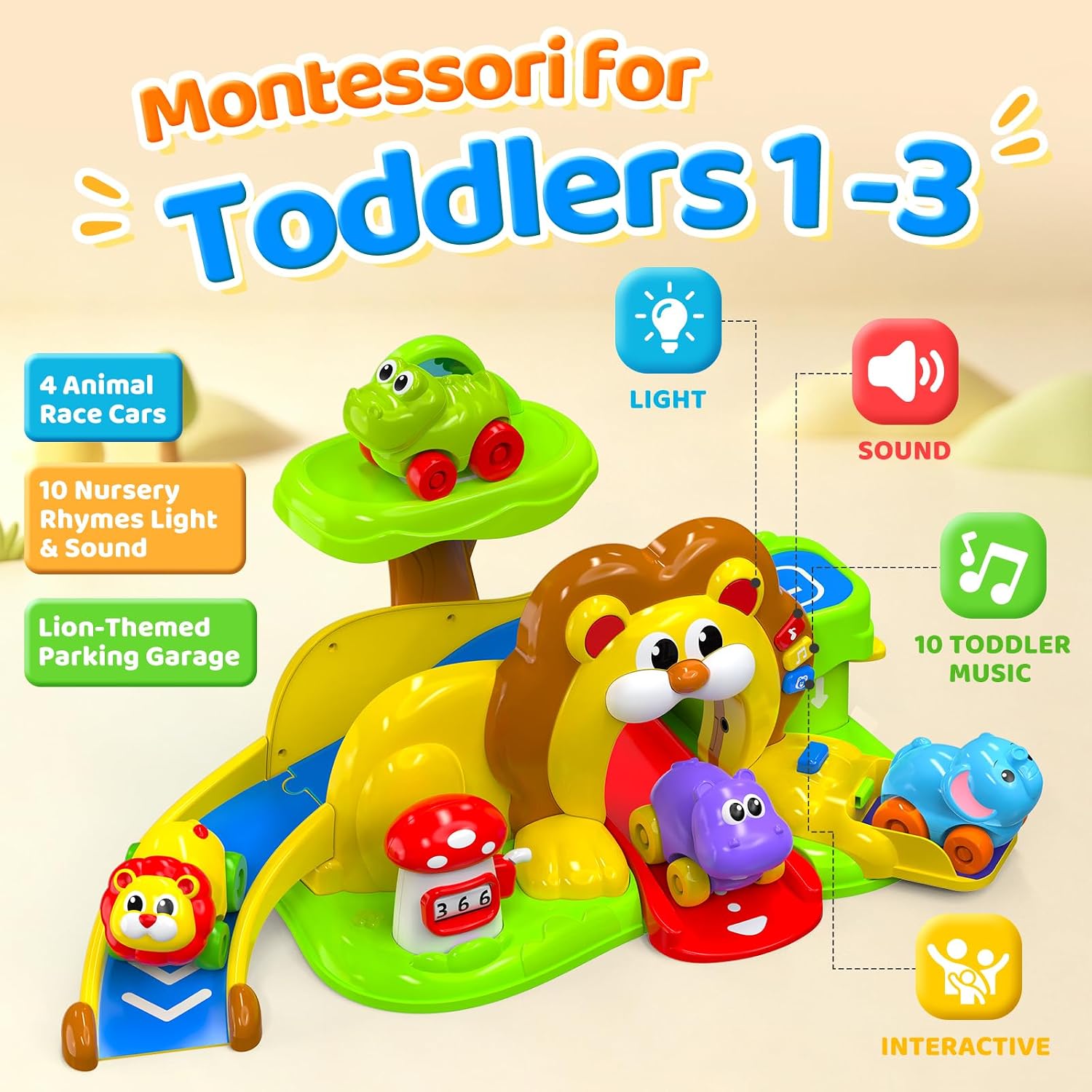 Detalle de Toddler Race Track Toy with 4 Animal Cars