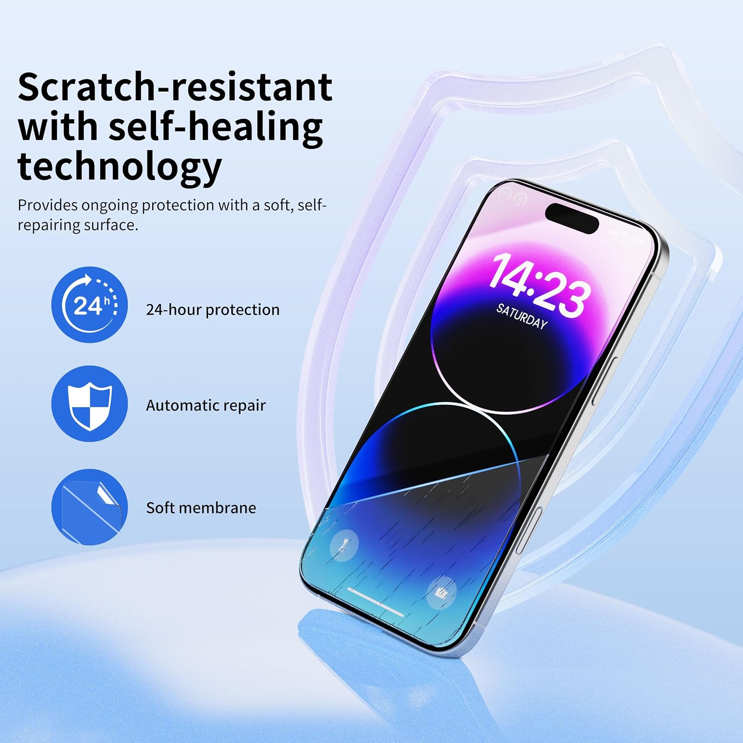 Detalle de JUVENPROTO 3 Pack TPU Screen Protectors for iPhone 14 Pro