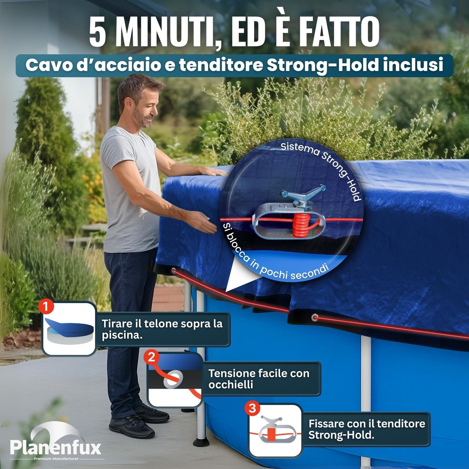 Thumbnail 6 de Planenfux Copertura invernale 2-in-1 per piscina rotonda Ø 460 cm (PE 200 g/m², UV)