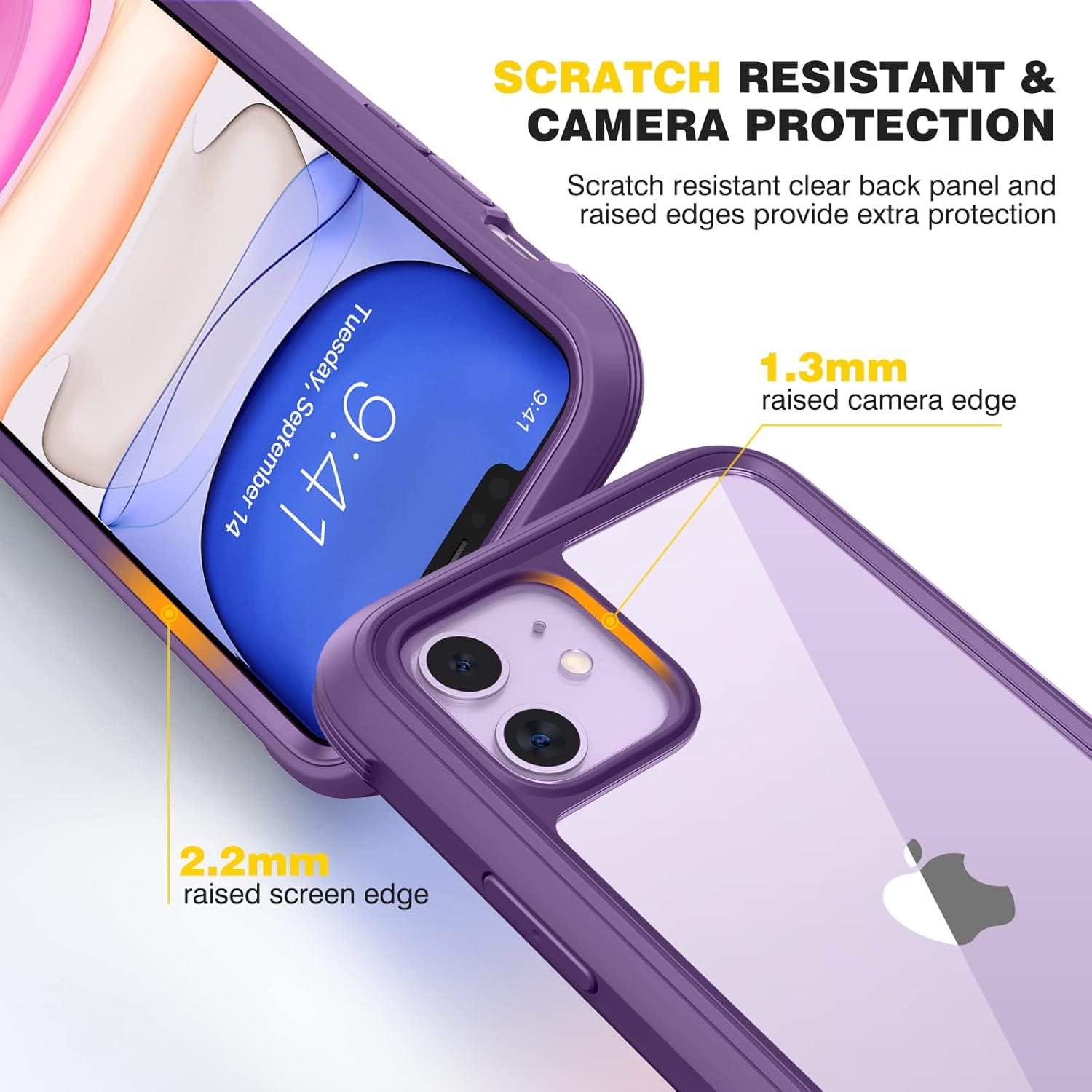 Detalle de Diaclara 360° Full Body Case with Built-in Screen Protector for iPhone 11 6.1 inch – Clear with Purple Accent