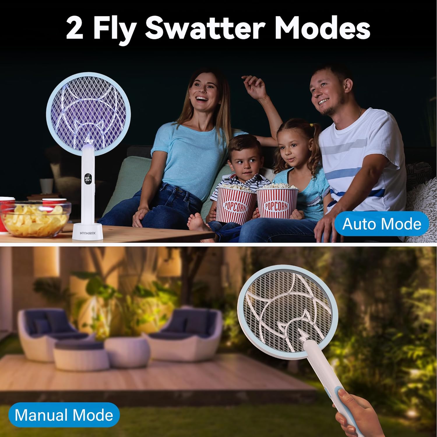 Detalle de Nymrix Electric Fly Swatter Racket 2-in-1 Mosquito Zapper (4100V, 1800mAh)