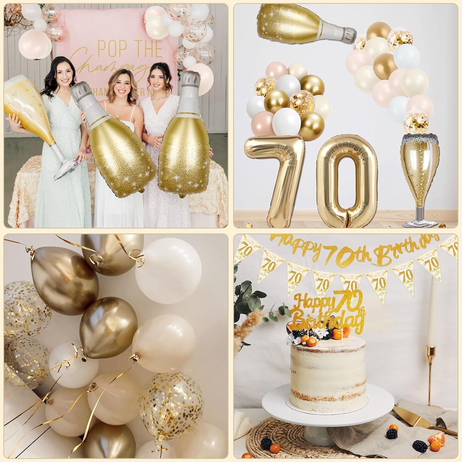 Thumbnail 6 de 70th Birthday Decorations Kit with “Happy 70th Birthday” Banner, 70 Foil Number Balloon & Confetti Balloons