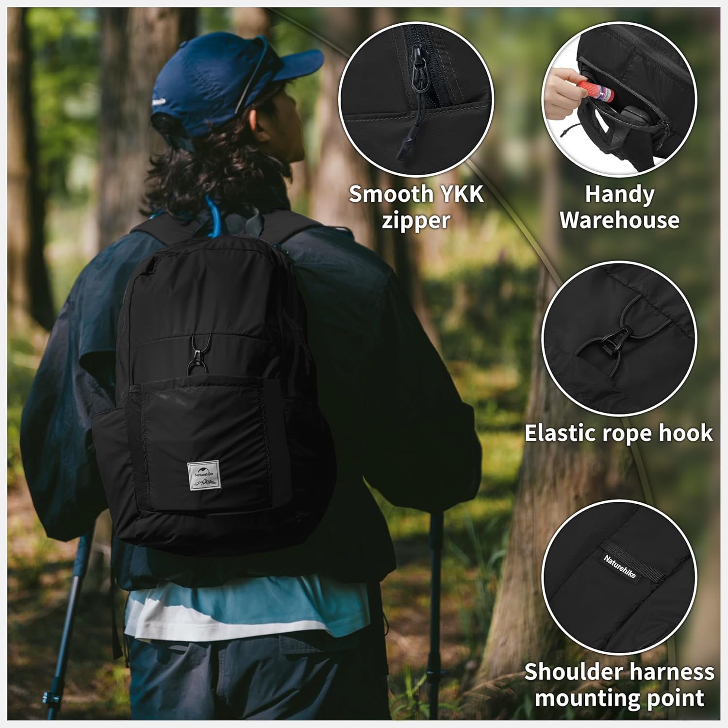 Detalle de Naturehike Sac à dos de randonnée léger 18–30 L : polyvalence et pliabilité pour la randonnée et le camping