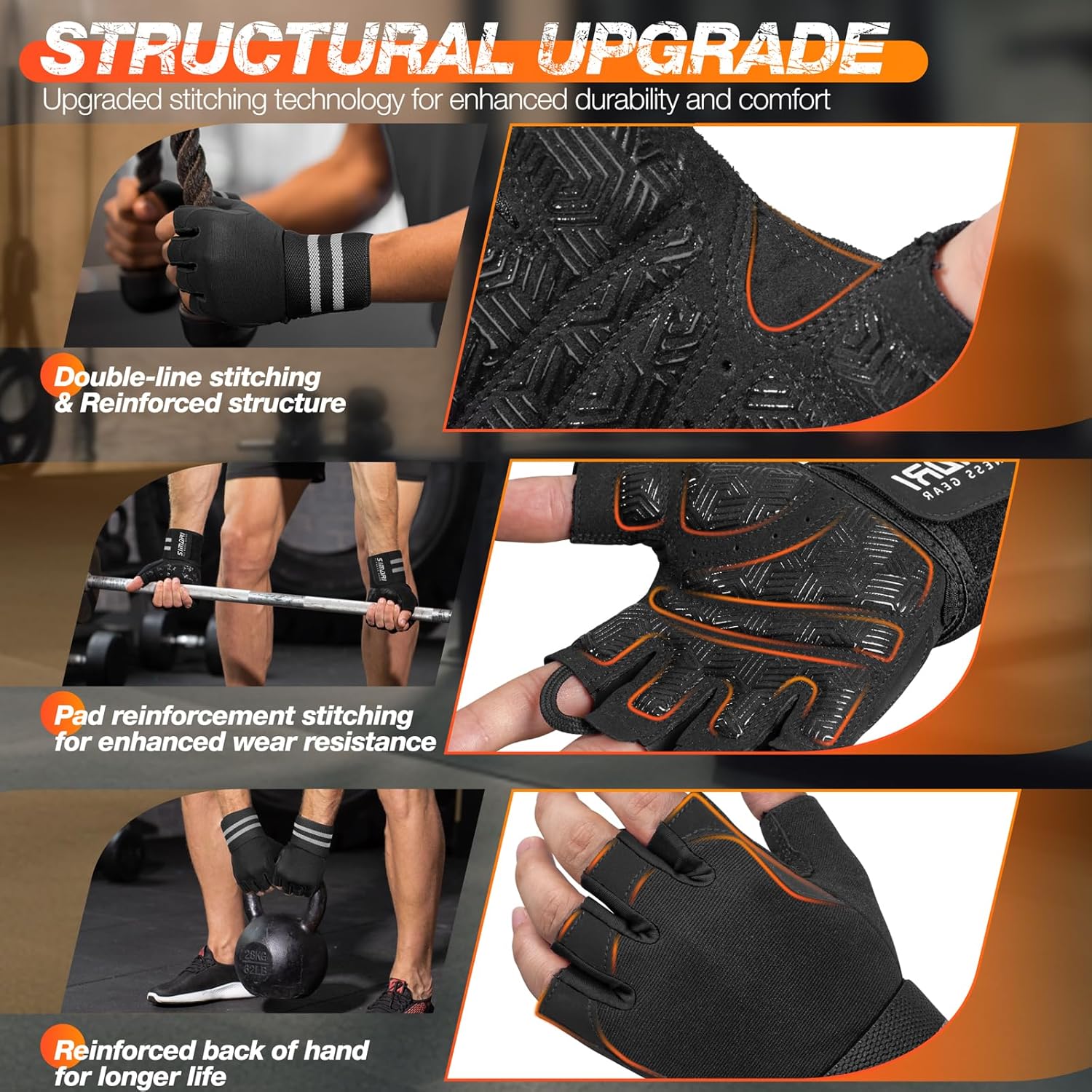 Detalle 2 de SIMARI Workout Gloves with Wrist Wrap, SBR Padding and Silicone Grip