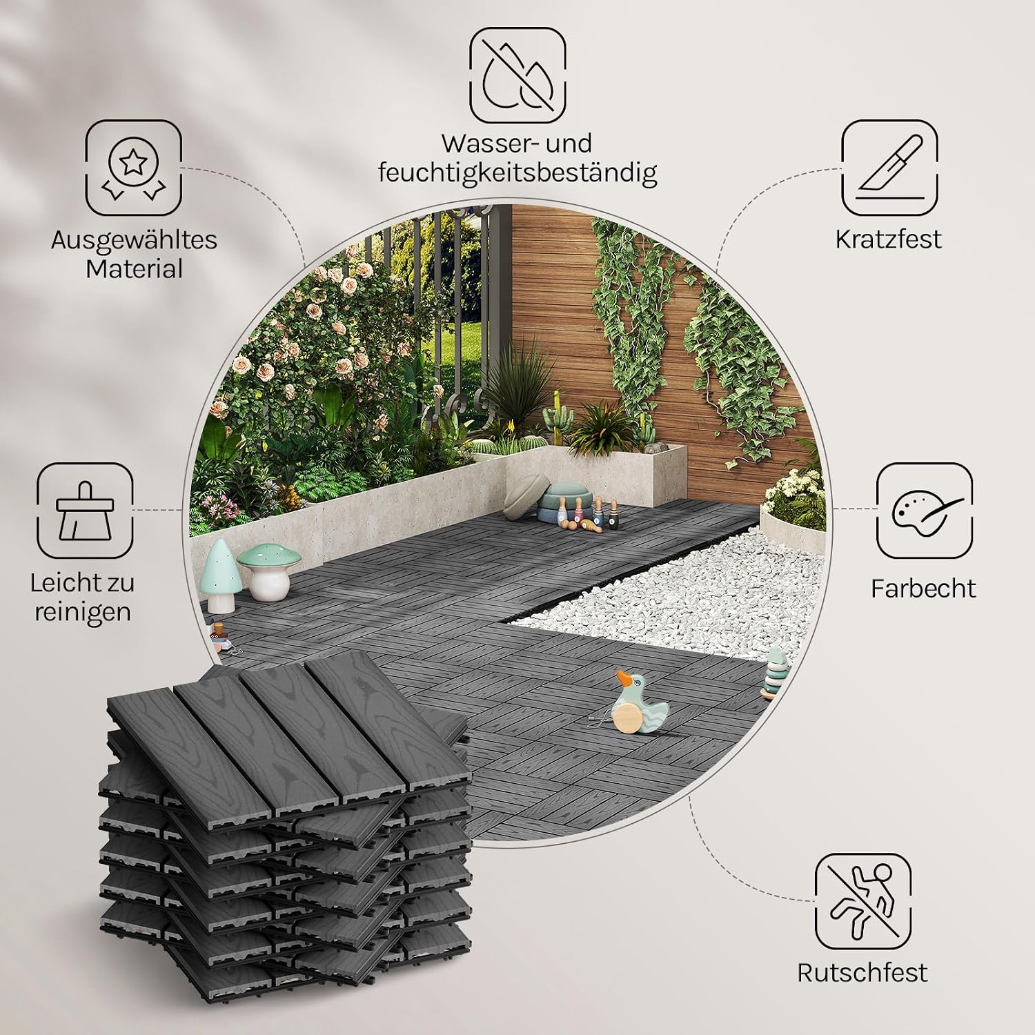 Detalle de WOLTU WPC Terrassenfliesen Holzoptik 30x30 cm – grau, 11 Stück pro m², Klicksystem