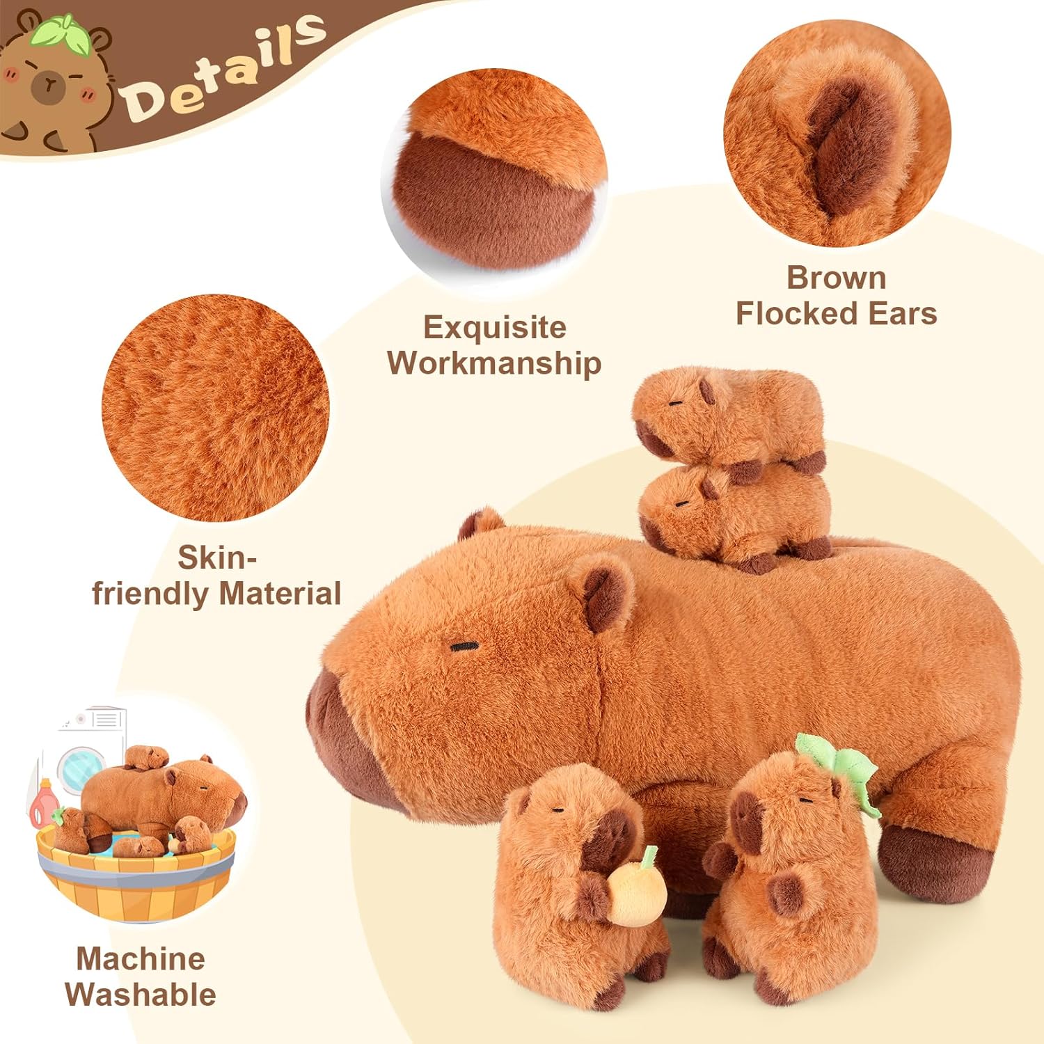Thumbnail 3 de SuzziPals 5-in-1 Capybara Plush Set (Mommy + 4 Babies)