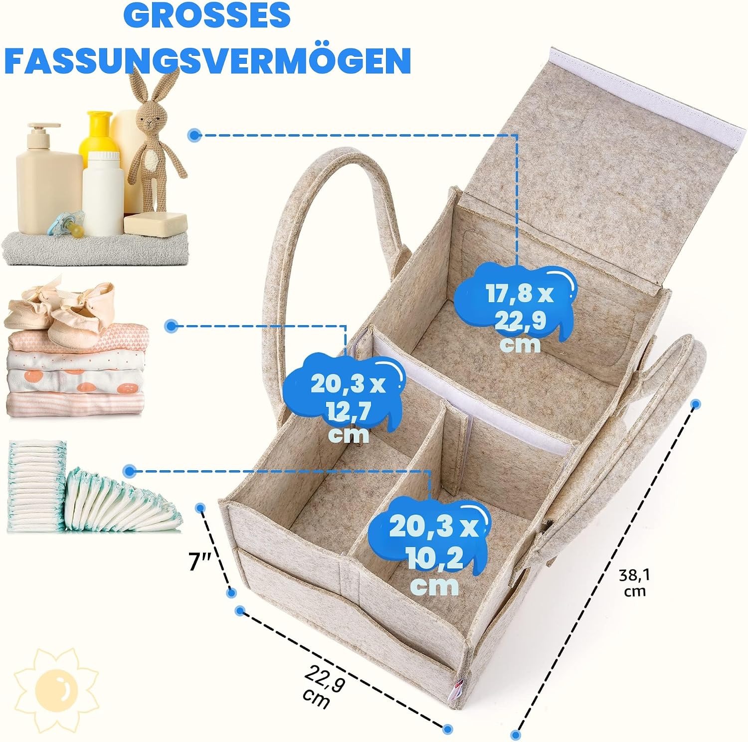 Thumbnail 1 de Maliton Baby-Windel-Organizer Khaki – multifunktionaler Windelhalter und Aufbewahrungskorb