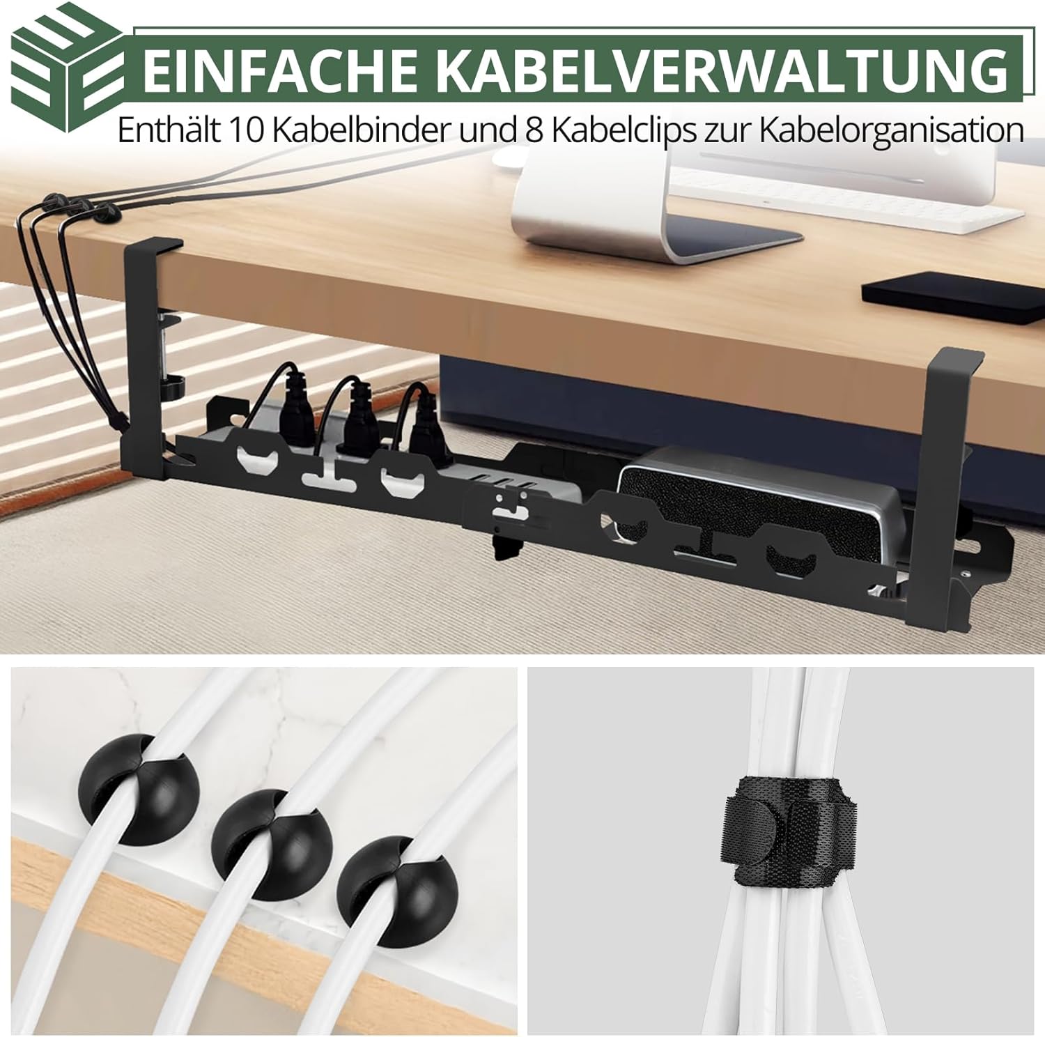 Thumbnail 5 de EYPINS ausziehbarer Kabelkanal für den Schreibtisch 40–74 cm (ohne Bohren) mit Kabelclips & Kabelbindern