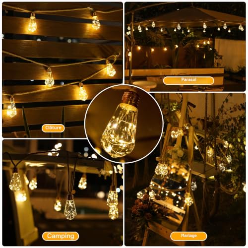 Thumbnail 6 de Ollny Guirlande Lumineuse Extérieure Solaire 8 m - 16 Ampoules S17, corde en chanvre