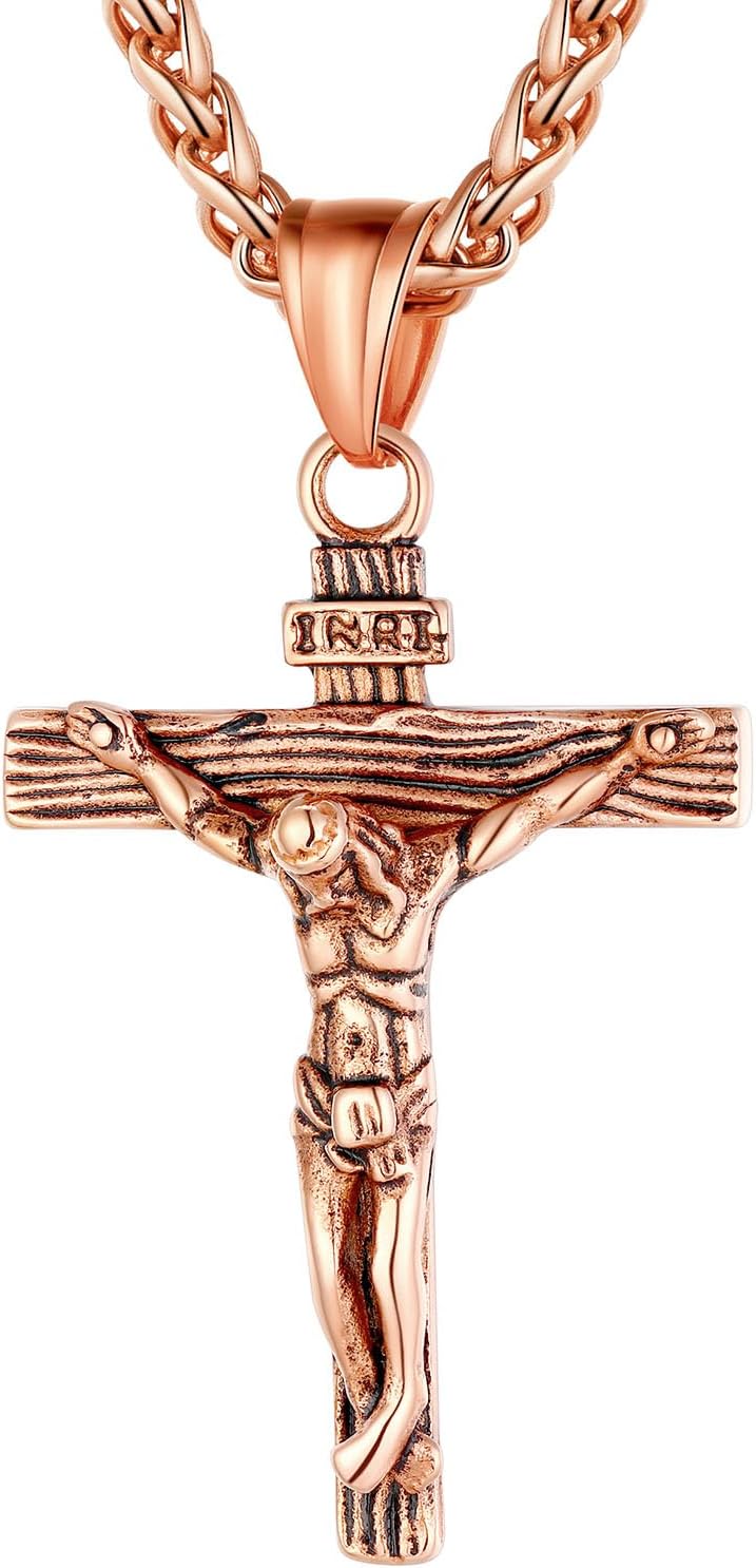 U7 Collana uomo Crocifisso in acciaio 55+5 cm