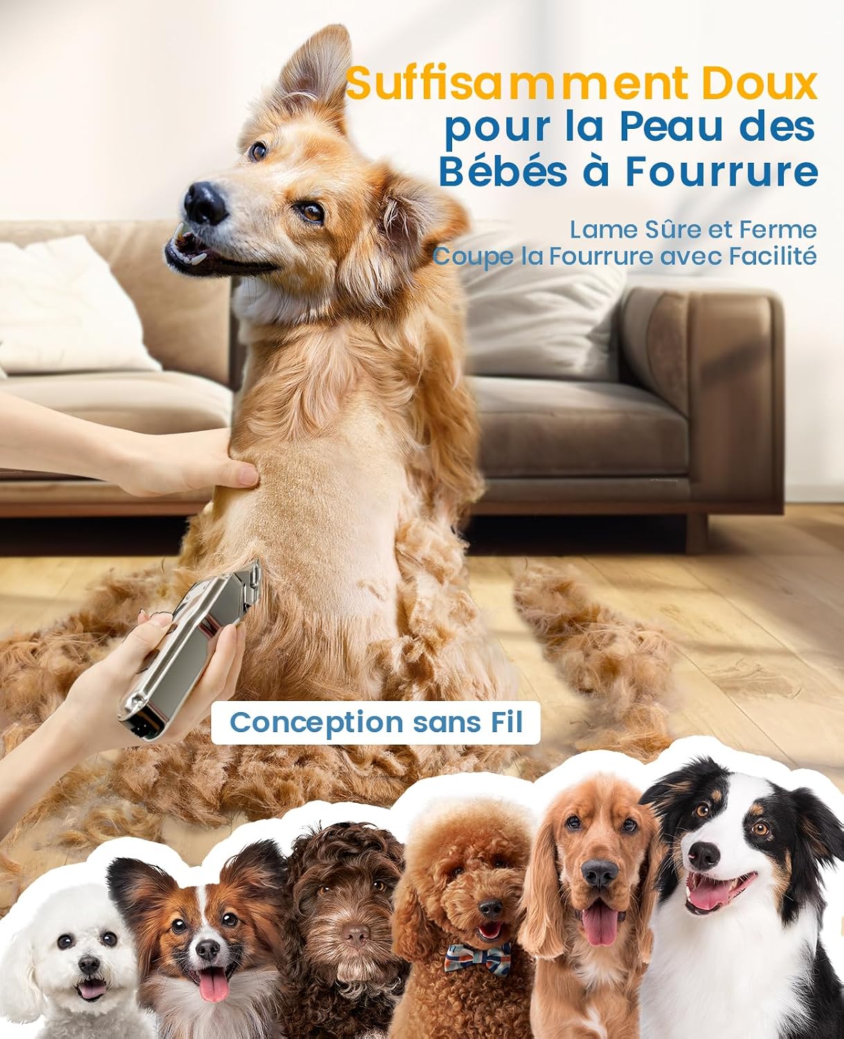 Detalle 2 de Oneisall Tondeuse à poils pour chiens — sans fil, étanche IPX7, pour poils longs et épais
