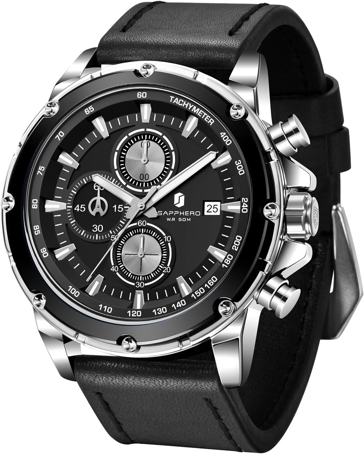 Thumbnail 6 de BENYAR BY Herrenuhr: Chronograph, Wasserdicht bis 30 m, Lederarmband, Edelstahlgehäuse