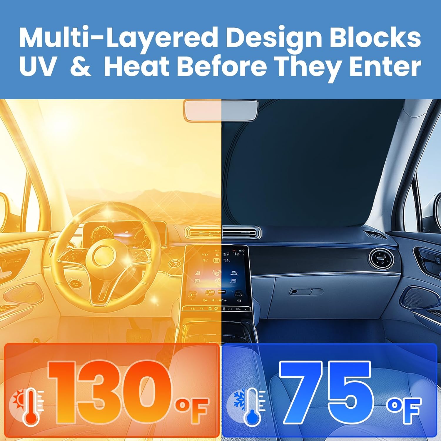 Thumbnail 2 de Magnelex Windshield Sun Shade for GMC Sierra 1500/2500/3500 (2019-2026) – Foldable Front Window UV/Heat Protector