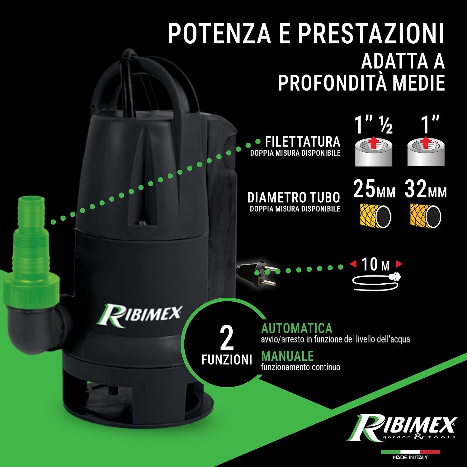 Detalle de Ribimex Pompa Sommersa per Acque Scure PRPVC550CA – 10.000 L/h, 550W, galleggiante integrato