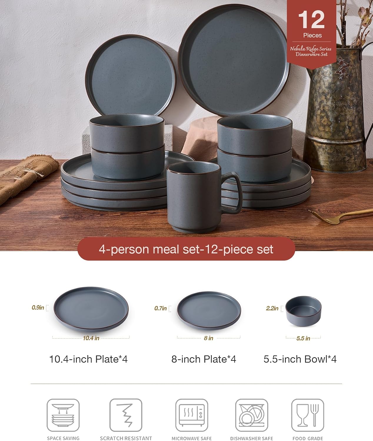 Detalle 2 de Famiware Nebula Ridge stoneware dinnerware 12-piece