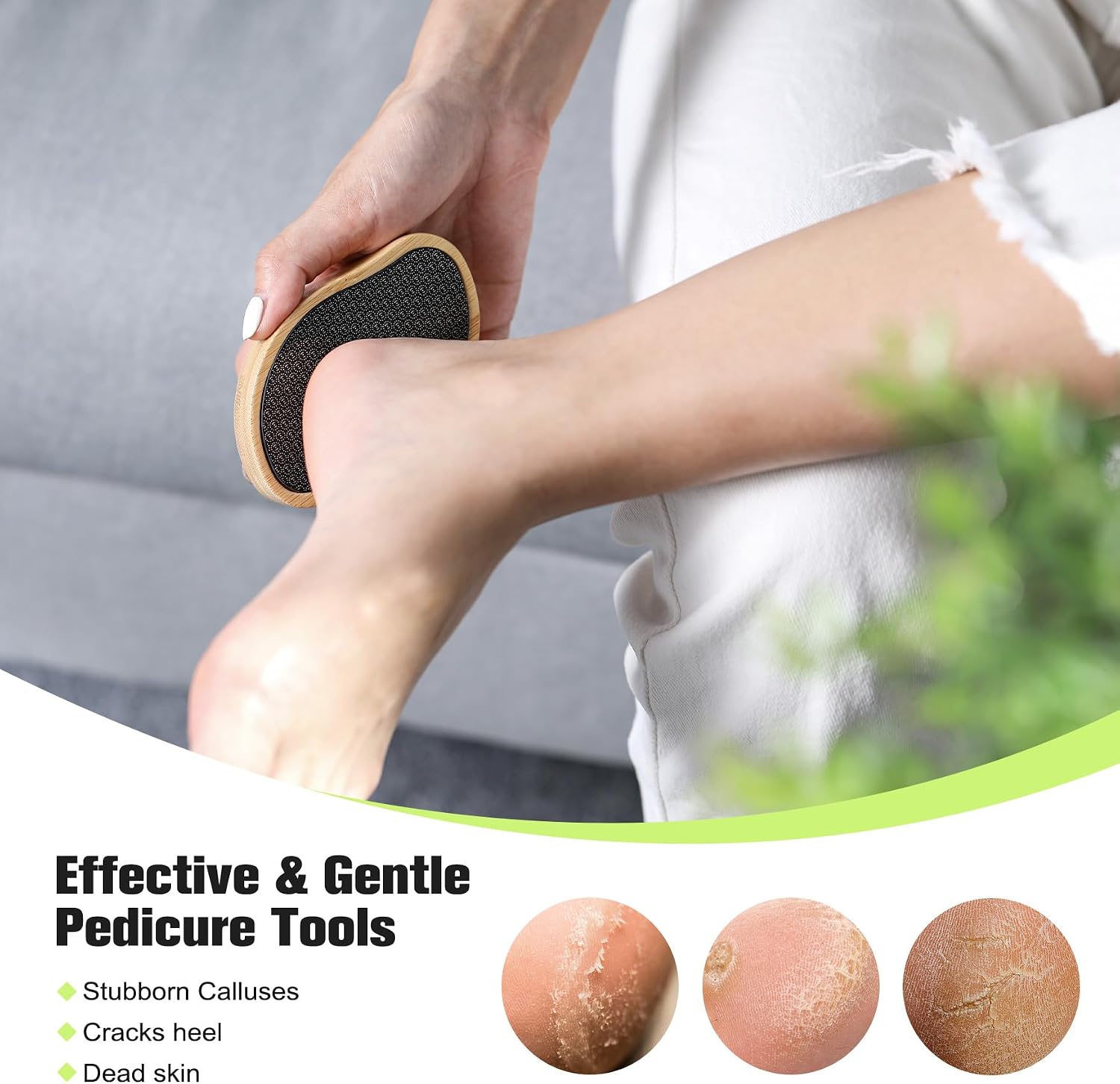 Detalle de FERYES Glass Foot File Callus Remover with Bamboo Handle – Nano Crystal Foot Scrubber for Silky, Smooth Feet