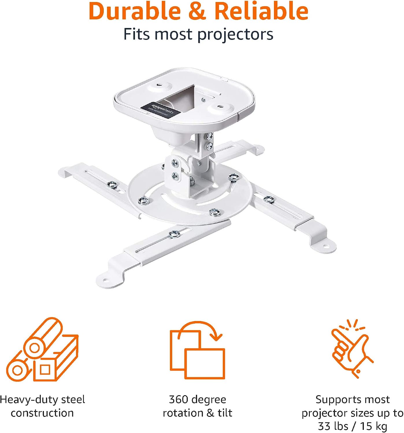 Thumbnail 2 de Amazon Basics Tilting Projector Bracket Mount (Ceiling & Wall) – Universal, White, 15 kg capacity