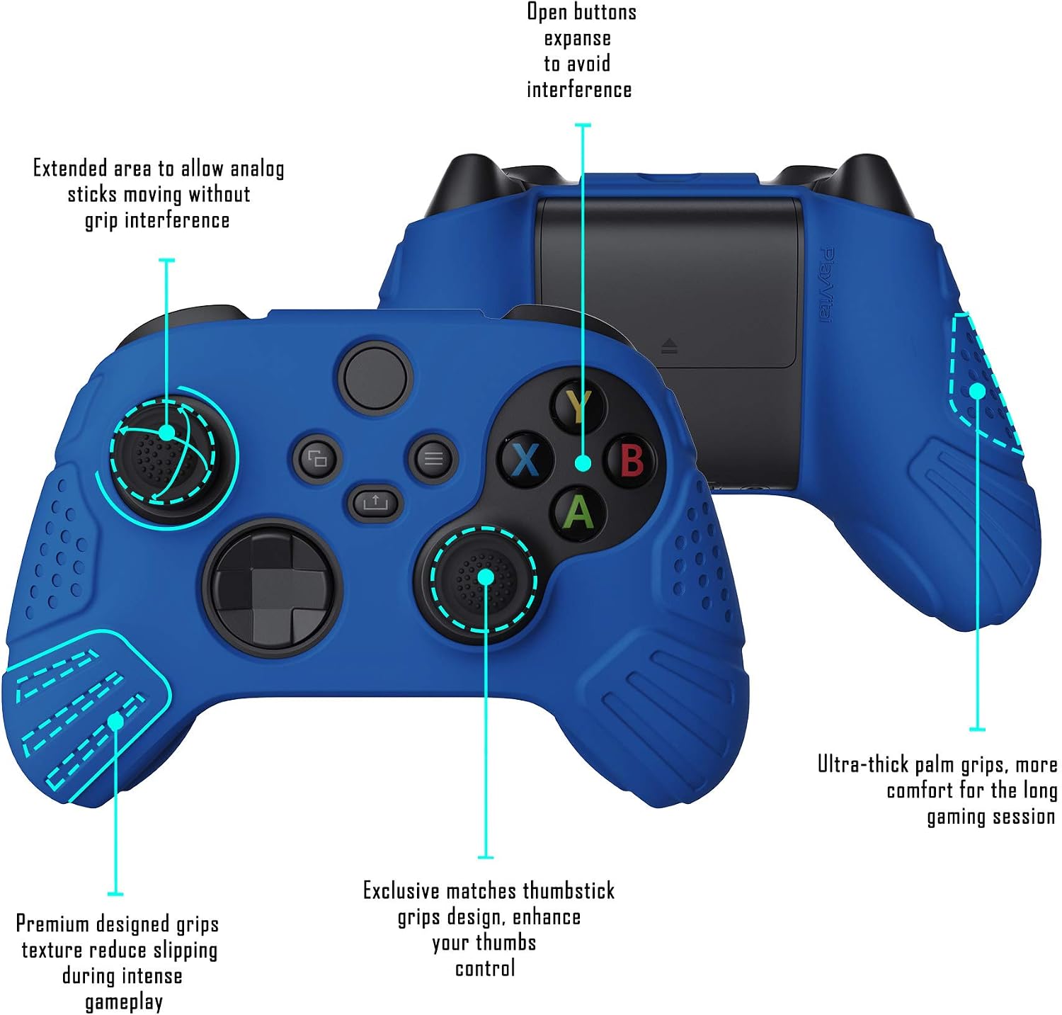 Detalle de eXtremeRate PlayVital Guardian Edition Blue Silicone Case for Xbox Series S/X Controller (Model 1914)