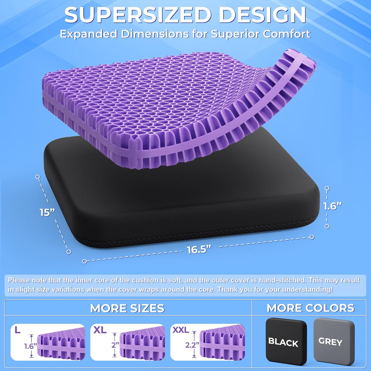 Detalle de TushGuard Gel Seat Cushion for Long Sitting: Thick Gel Core, Breathable Cooling, and Non-Slip Comfort