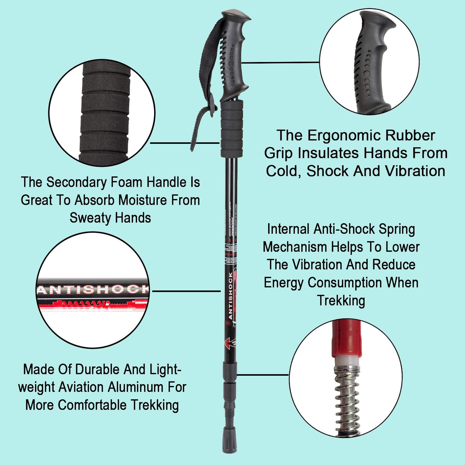 Detalle 2 de Aihoye Hiking Trekking Poles (2-Pack) Collapsible, Lightweight Anti-Shock Adjustable Walking Sticks