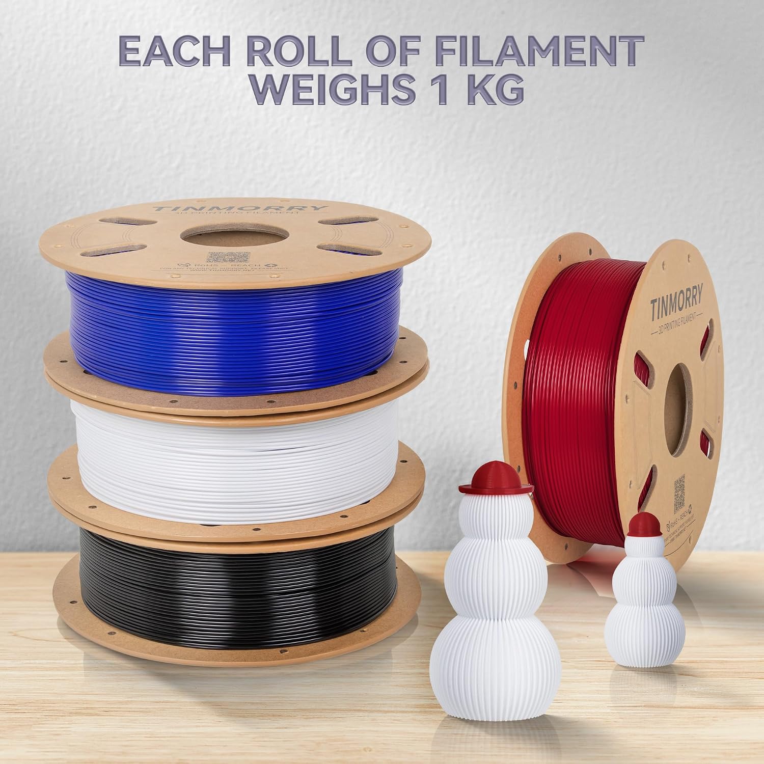 Detalle de TINMORRY PETG 3D Drucker Filament Bundle – 4 Spulen à 1 kg, 1,75 mm, Schwarz Rot Weiß Blau